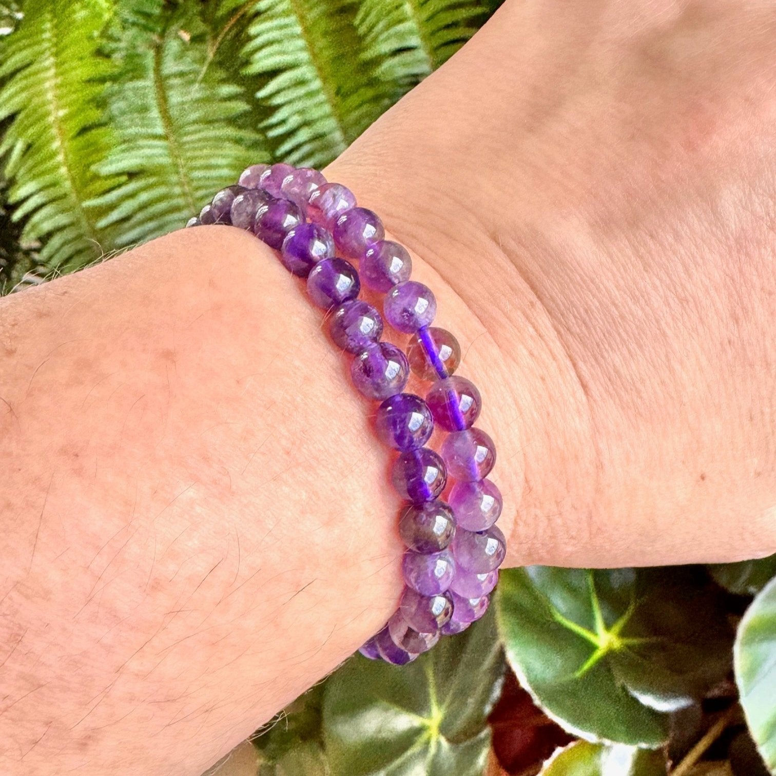 Amethyst Beaded Stretch Bracelet – Handcrafted February Birthstone Jewelry by Kinley Jewelry