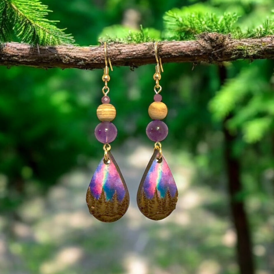 Purple Aurora Borealis Earrings – Iridescent Statement Jewelry by Kinley Jewelry