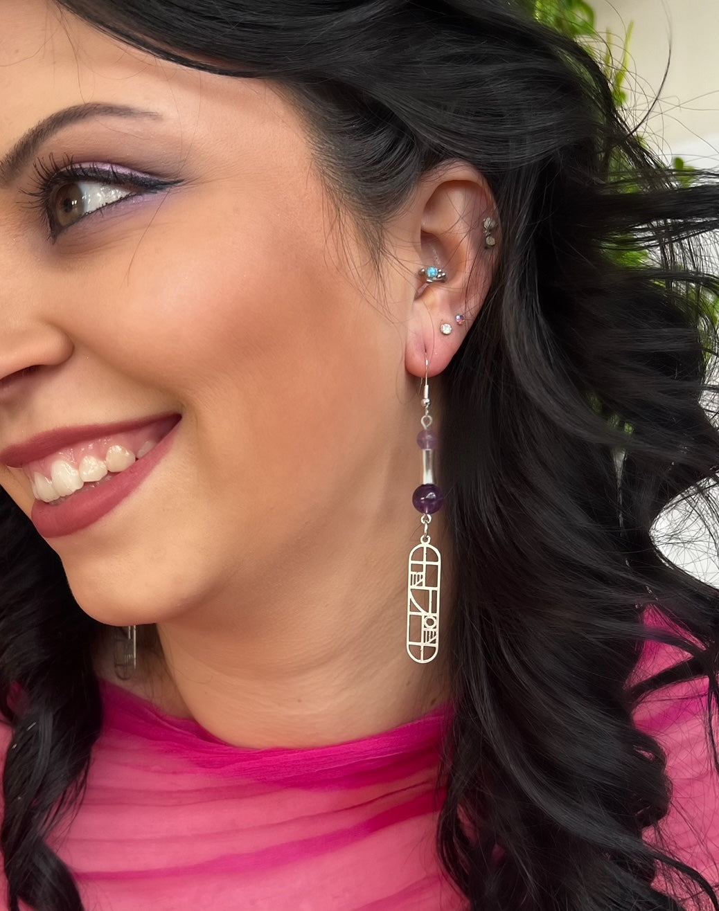 Amethyst Geometric Dangle Earrings – Modern February Birthstone Jewelry by Kinley Jewelry
