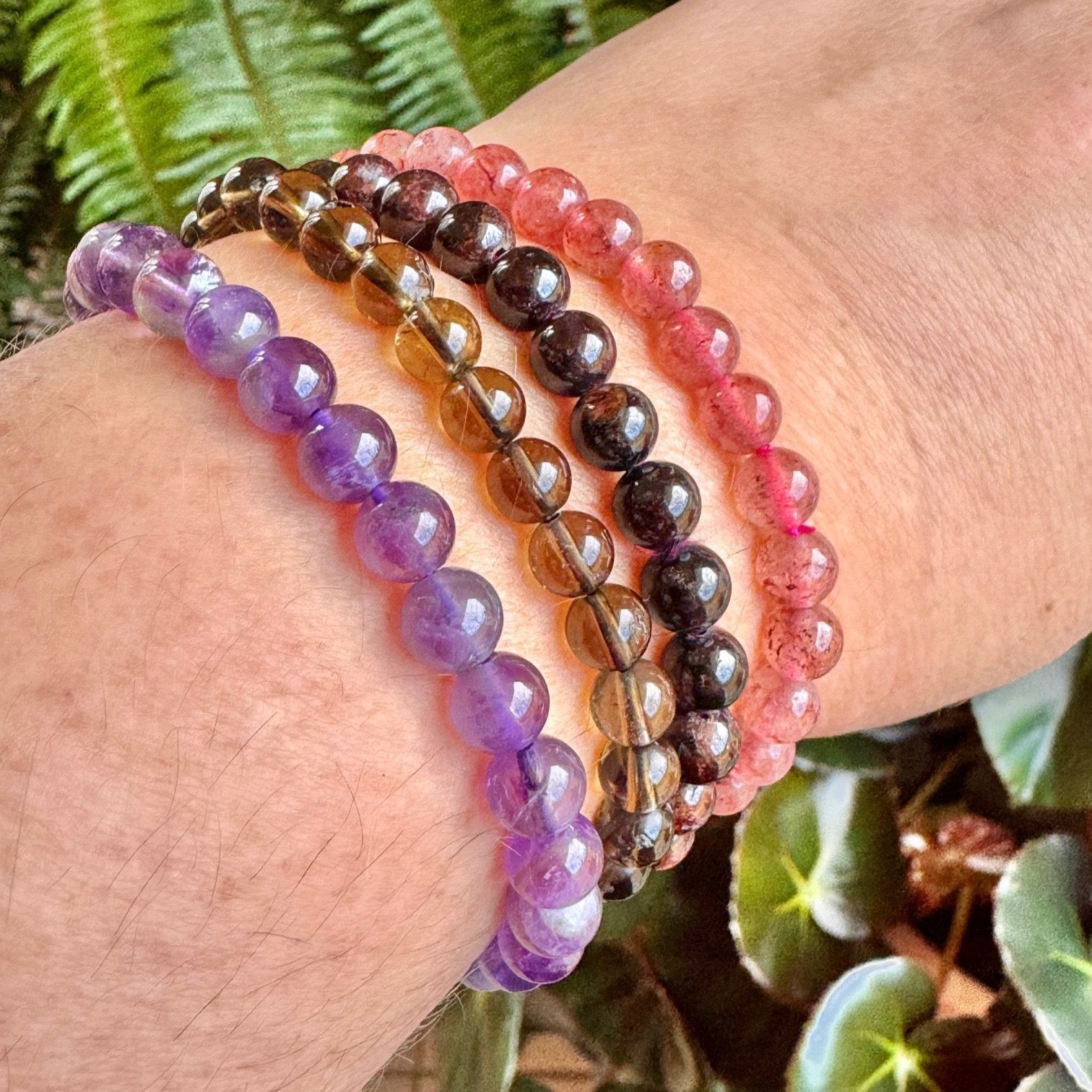 Amethyst Beaded Stretch Bracelet – Handcrafted February Birthstone Jewelry by Kinley Jewelry