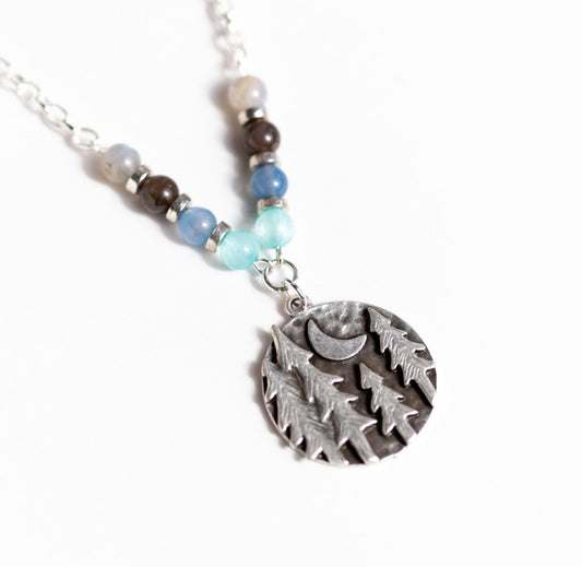Moonlit Forest Necklace – Handcrafted Jewelry with Icy Blue Gemstones by Kinley Jewelry