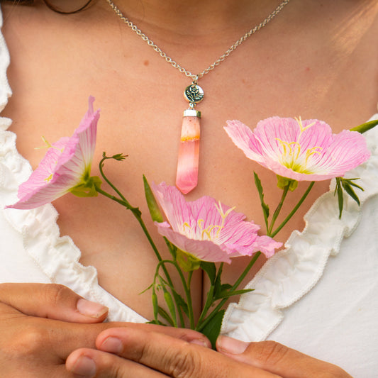 Pink Opal Flower Necklace