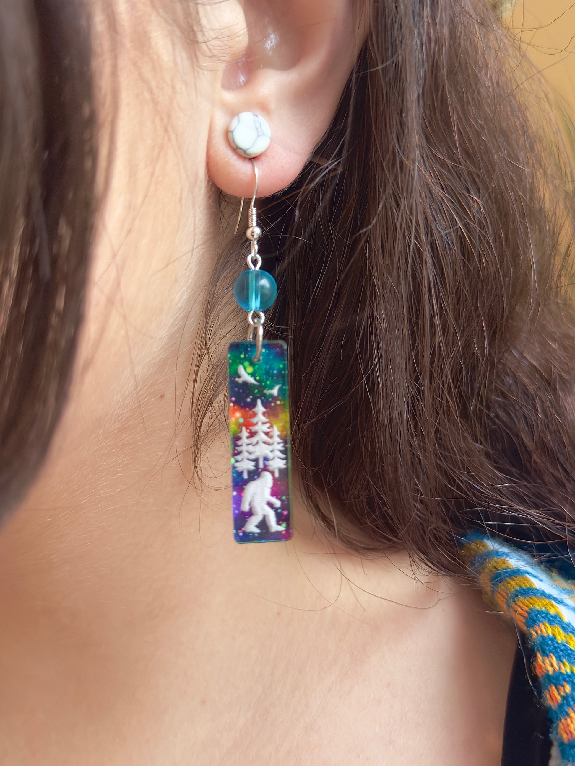 Sasquatch Aurora Borealis Earrings – Bigfoot-Inspired Jewelry with Northern Lights Theme by Kinley Jewelry