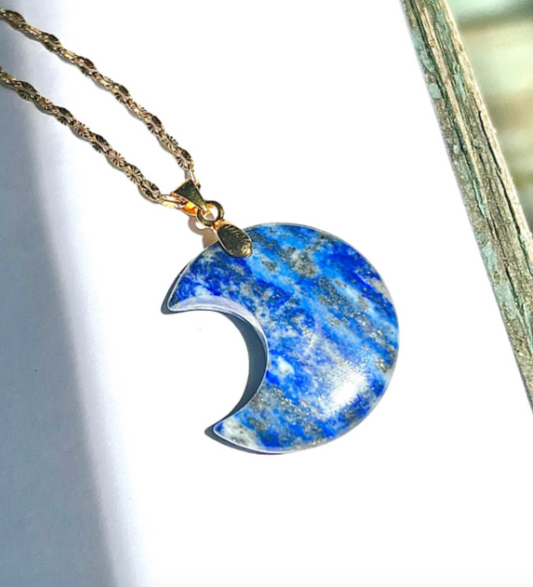 Crescent Moon Gemstone Pendant Necklace - Lapis Lazuli