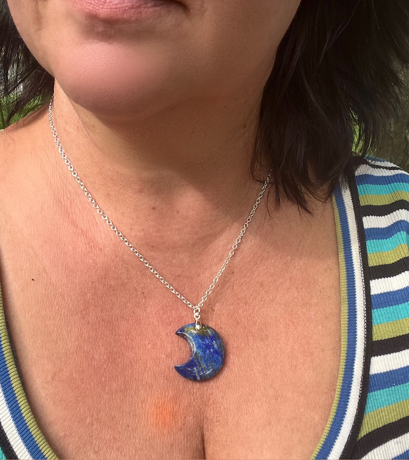 Crescent Moon Gemstone Pendant Necklace - Lapis Lazuli