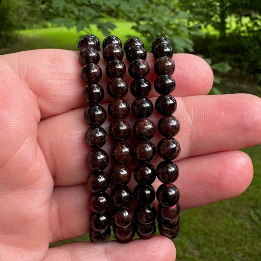 Garnet Beaded Stretch Bracelet - 6mm Gemstone