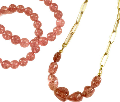 Strawberry Quartz Polished Stones Necklace