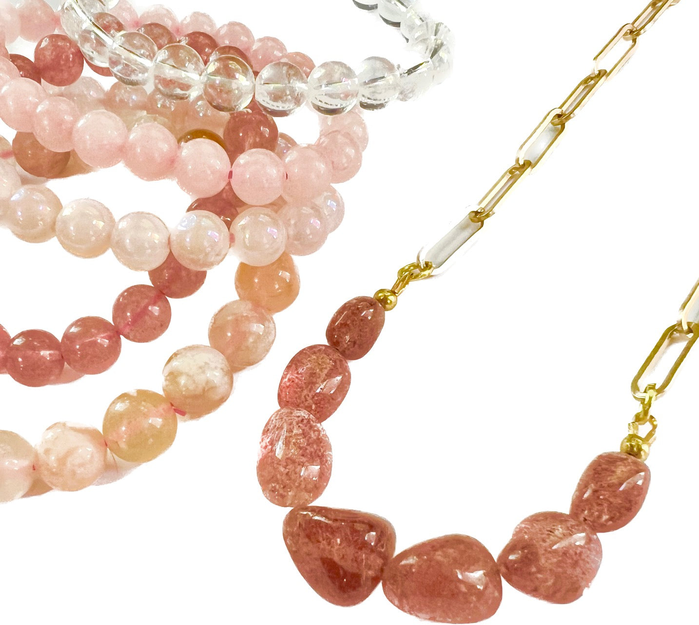 Strawberry Quartz Polished Stones Necklace