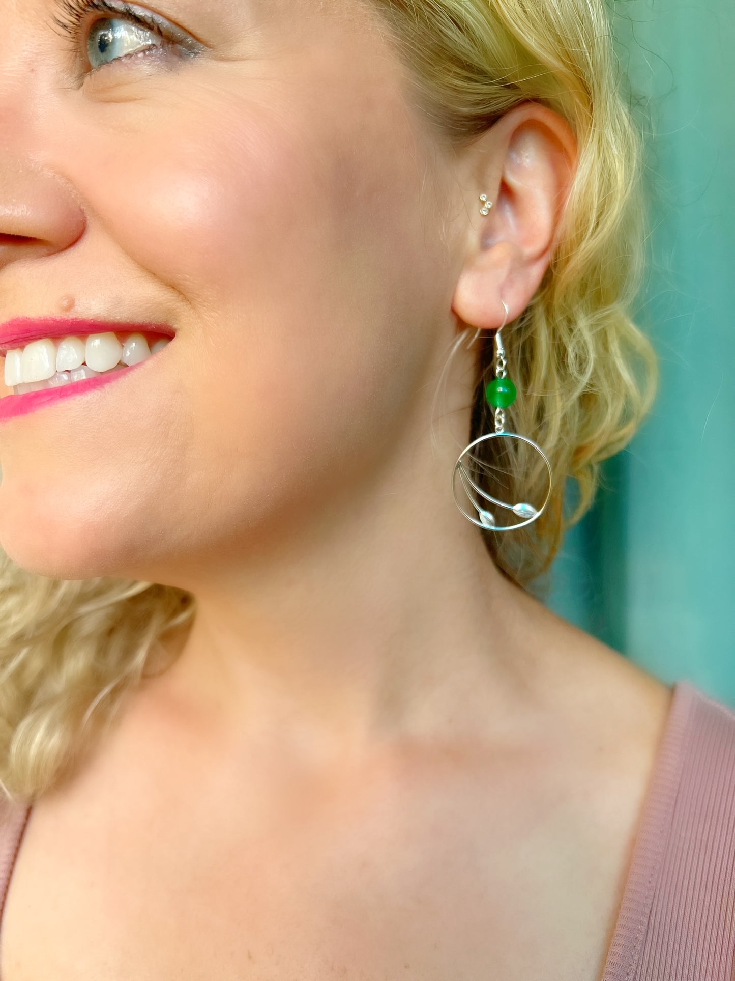 Seedling Earrings with Green Jade