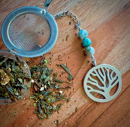 Tree of Life Charmed Tea Infuser with Tree Agate – Silver Tree Charm with Natural Tree Agate Beads by Kinley Jewelry