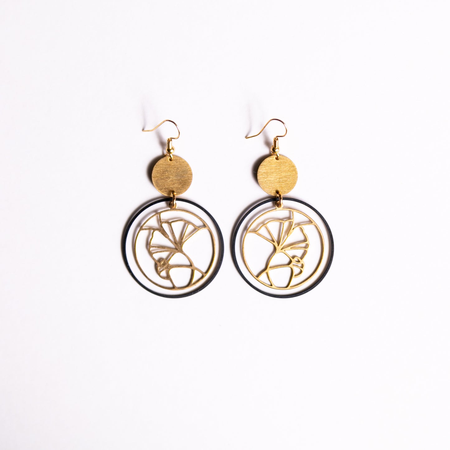 Ornamental Gingko Earrings in Black and Gold