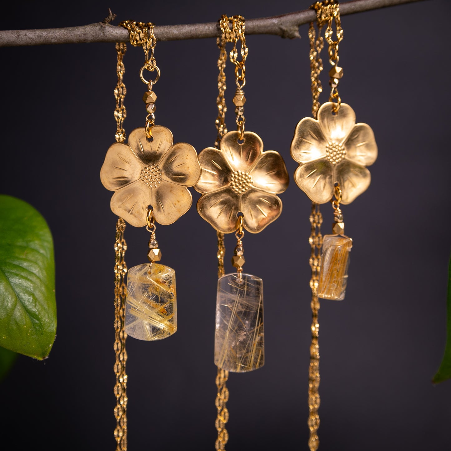 Golden Blossom with Rutilated Quartz Necklace