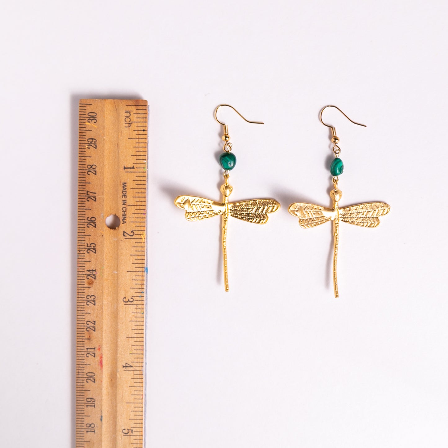 Art Nouveau Inspired Dragonfly Earrings with Malachite