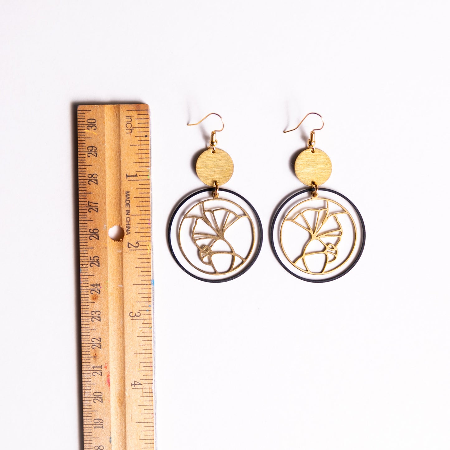 Ornamental Gingko Earrings in Black and Gold