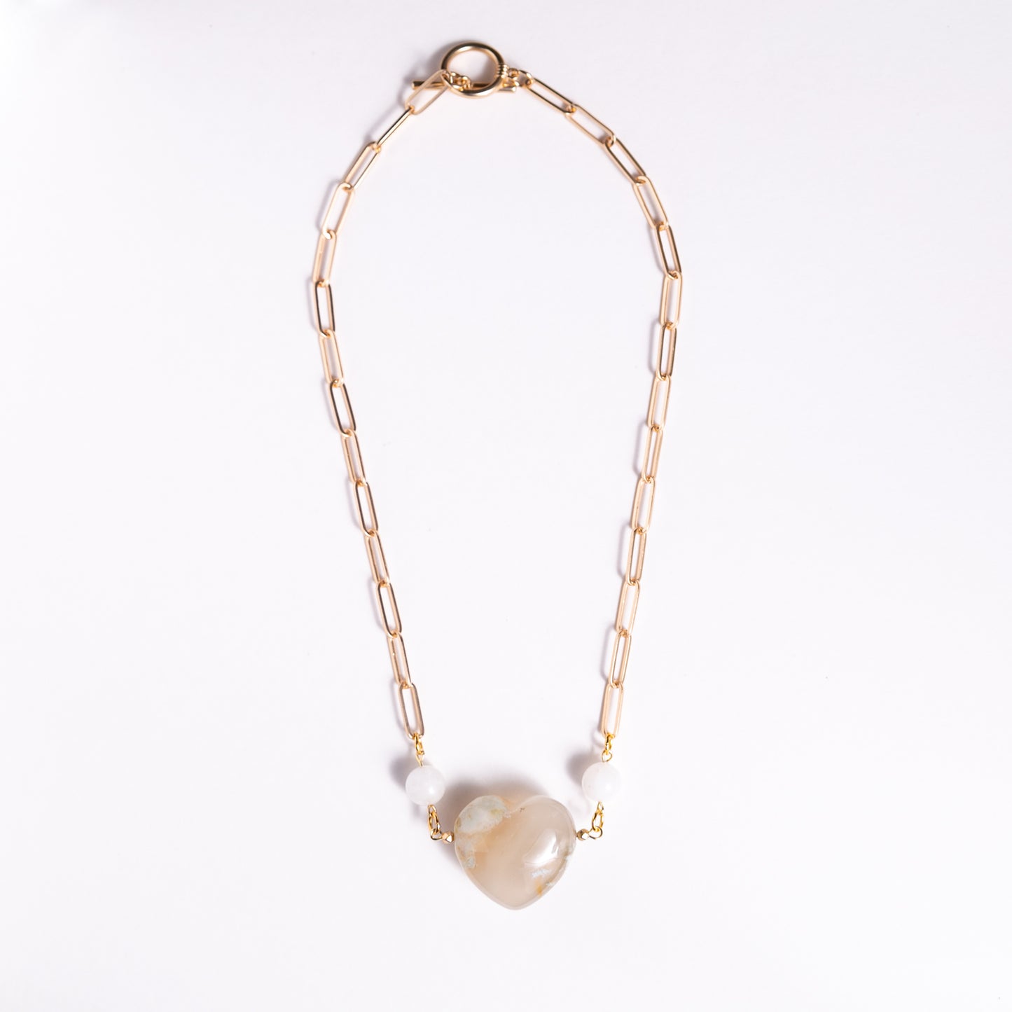 Flower Agate Big Heart Necklace