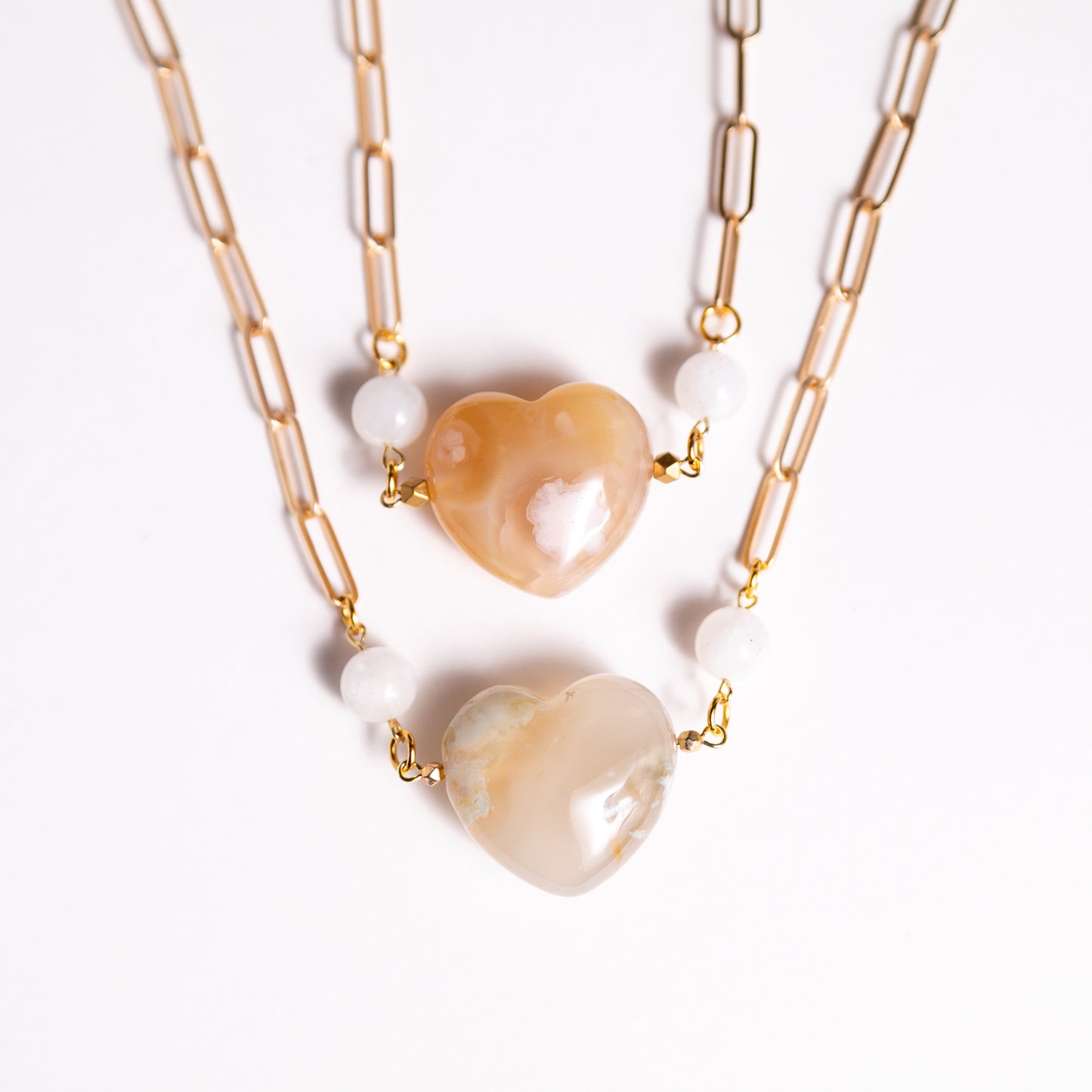 Flower Agate Big Heart Necklace