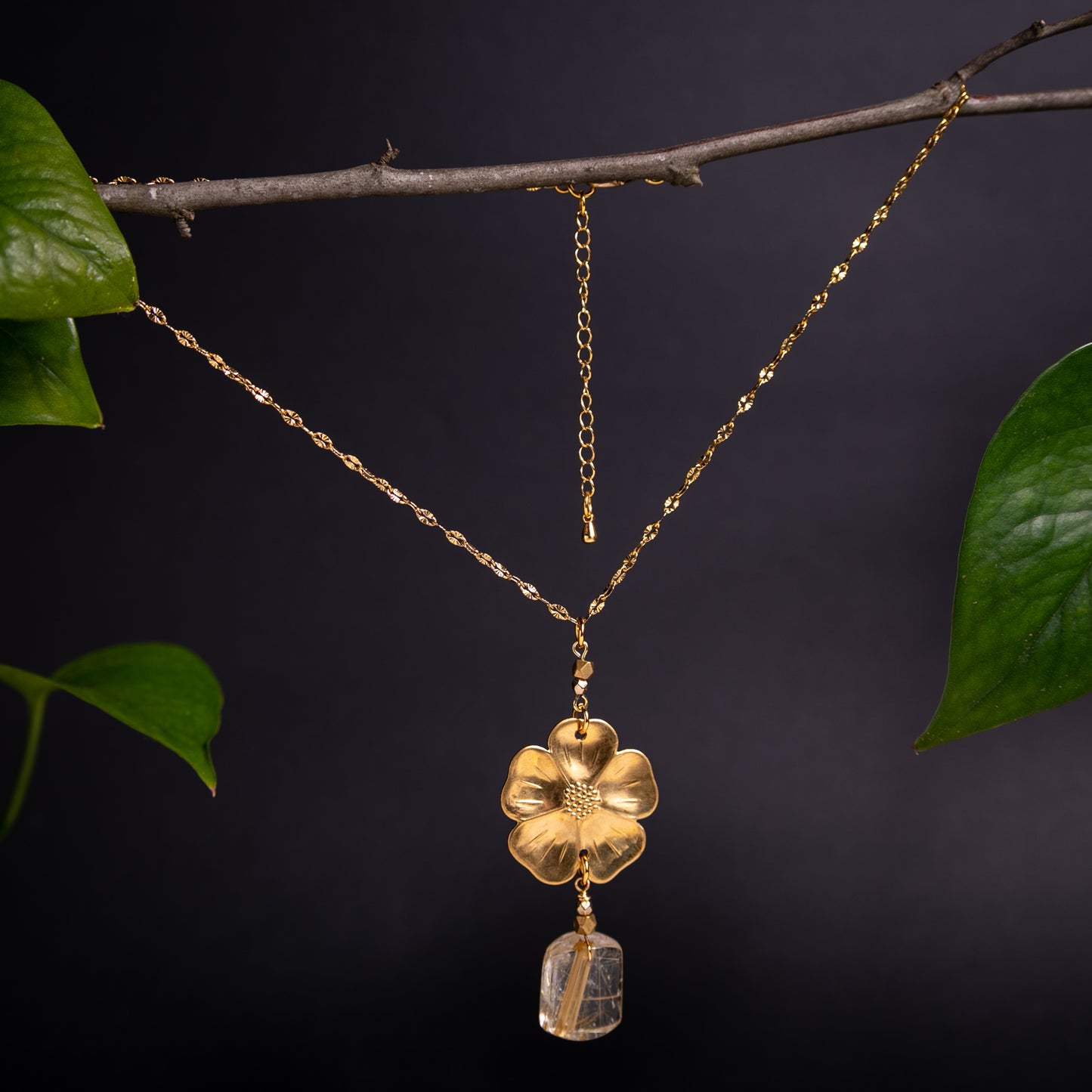 Golden Blossom with Rutilated Quartz Necklace