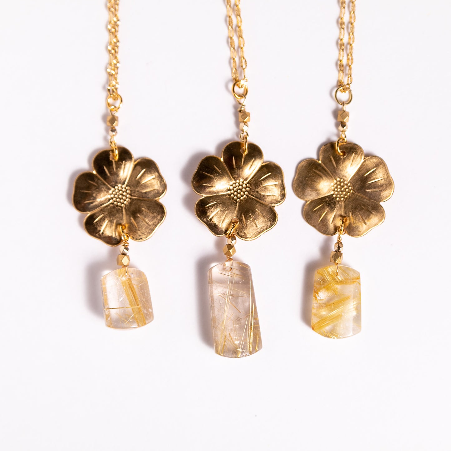 Golden Blossom with Rutilated Quartz Necklace