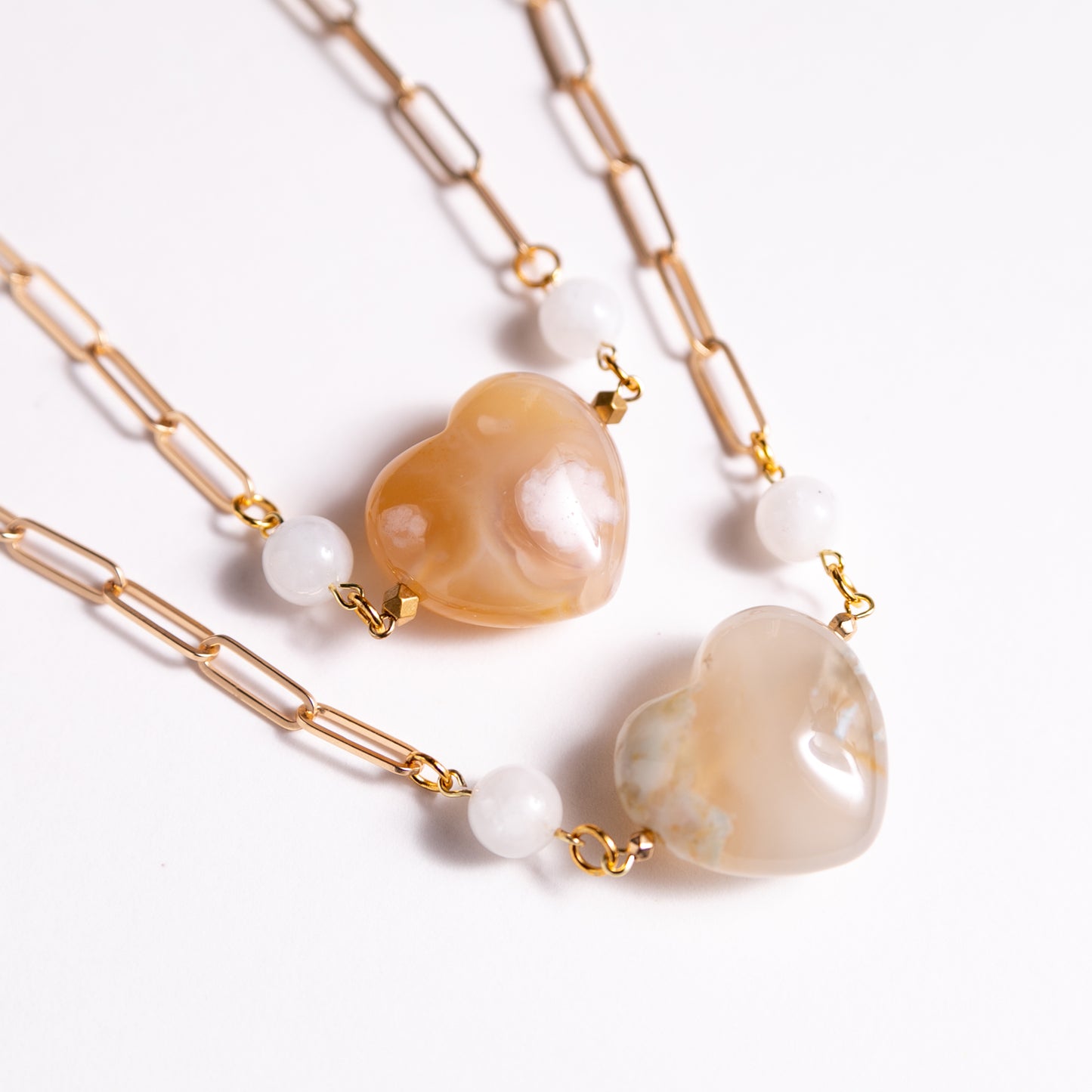 Flower Agate Big Heart Necklace