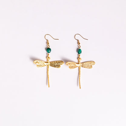 Art Nouveau Inspired Dragonfly Earrings with Malachite
