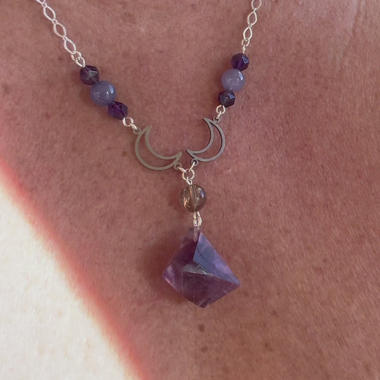 Handcrafted Amethyst Specimen Moon Necklace – February Birthstone Jewelry by Kinley Jewelry