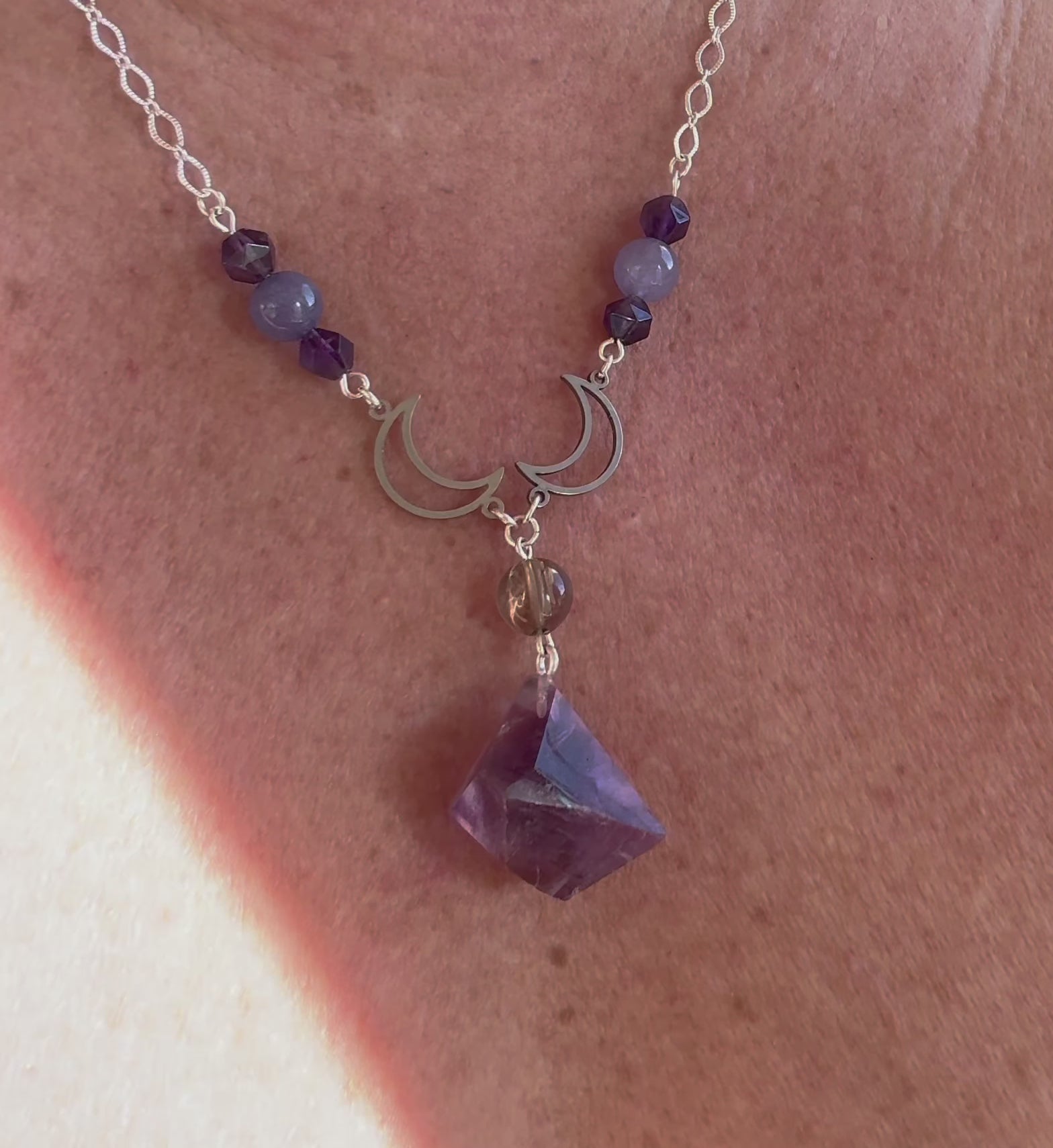 Handcrafted Amethyst Specimen Moon Necklace – February Birthstone Jewelry by Kinley Jewelry