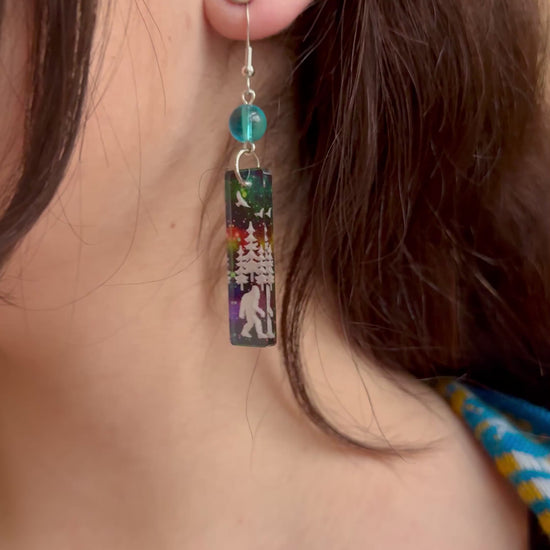 Sasquatch Aurora Borealis Earrings – Bigfoot-Inspired Jewelry with Northern Lights Theme by Kinley Jewelry