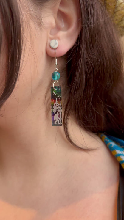 Sasquatch Aurora Borealis Earrings – Bigfoot-Inspired Jewelry with Northern Lights Theme by Kinley Jewelry