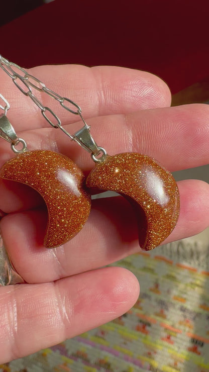Harvest Moon Crescent Goldstone Necklace