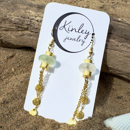 White Sea Glass Tassel Earrings