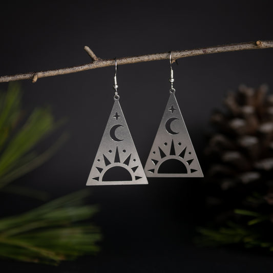 Sun and Moon Mystic Pyramid Earrings