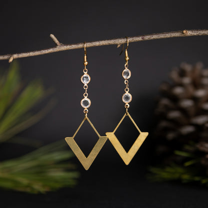 Gold Marquis and Clear Gem Dangle Earrings