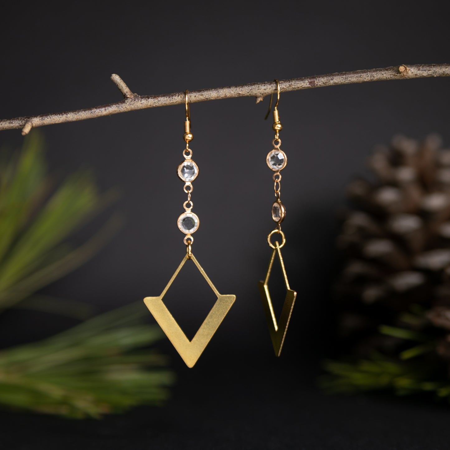 Gold Point Earrings with Rhinestones