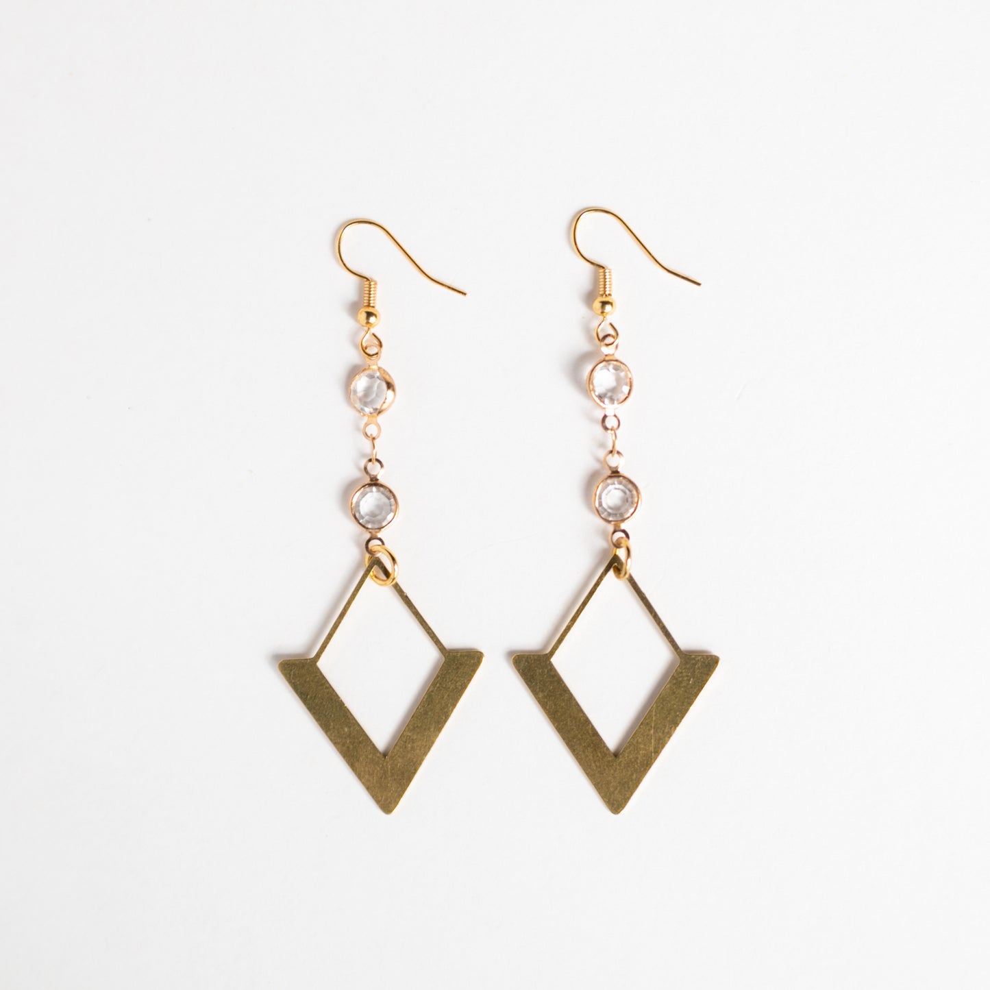 Gold Point Earrings with Rhinestones
