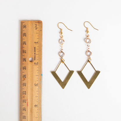 Gold Marquis and Clear Gem Dangle Earrings