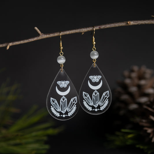 Chrystal Clear Etched Crystal Power Earrings