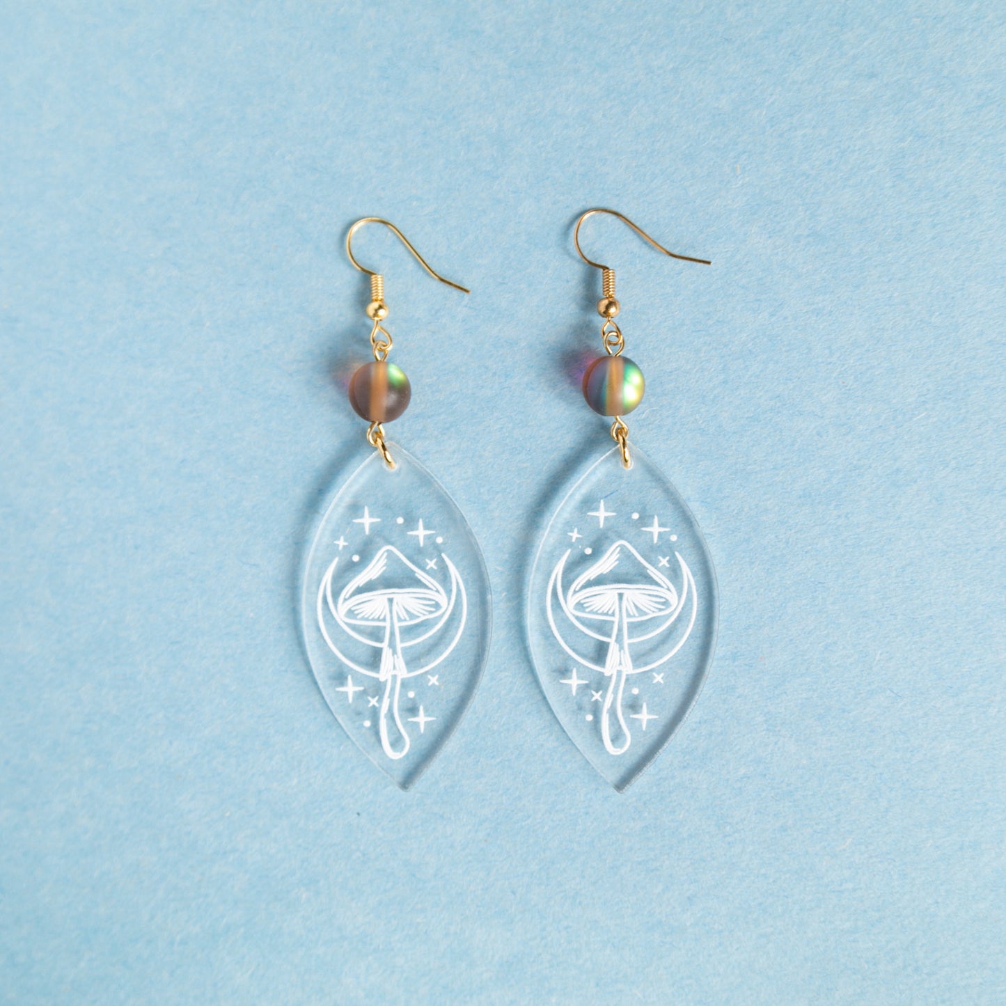 Chrystal Clear Etched Magic Mushroom Earrings