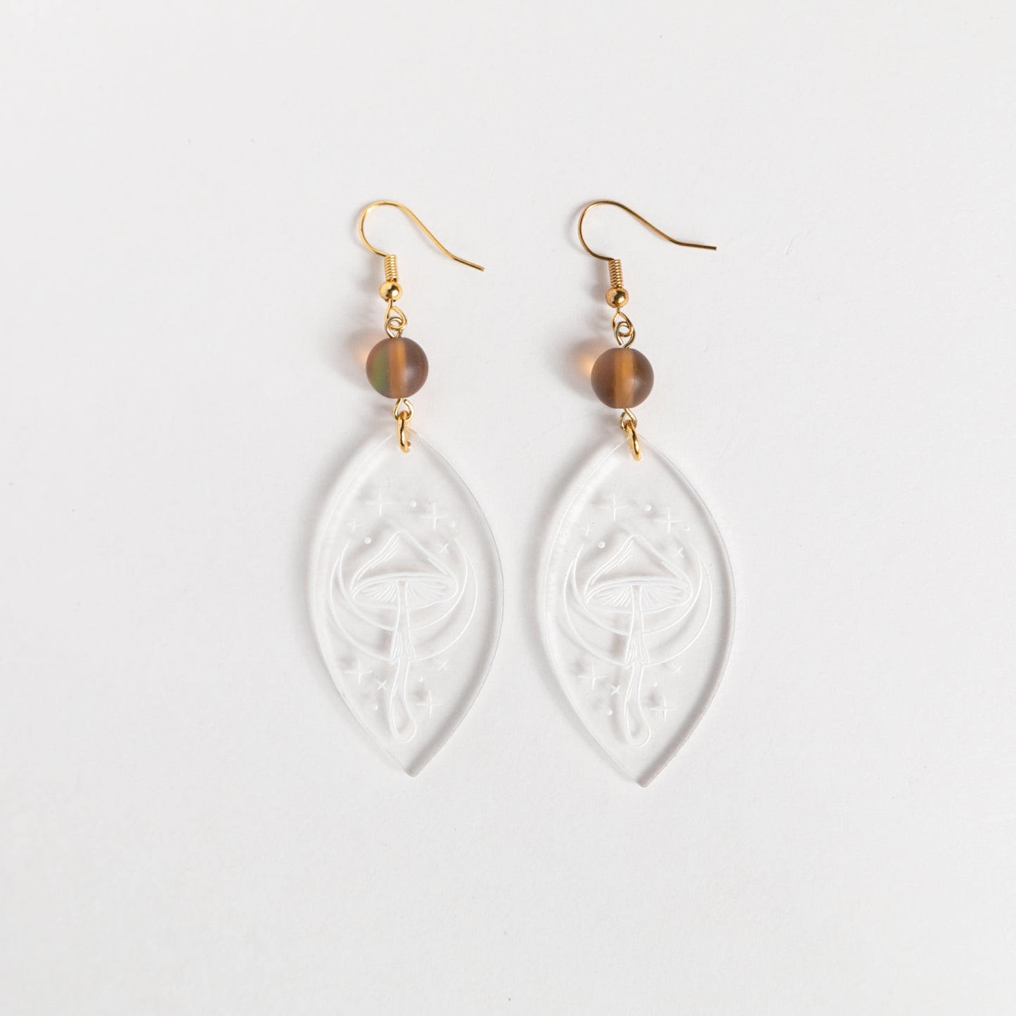 Chrystal Clear Etched Magic Mushroom Earrings