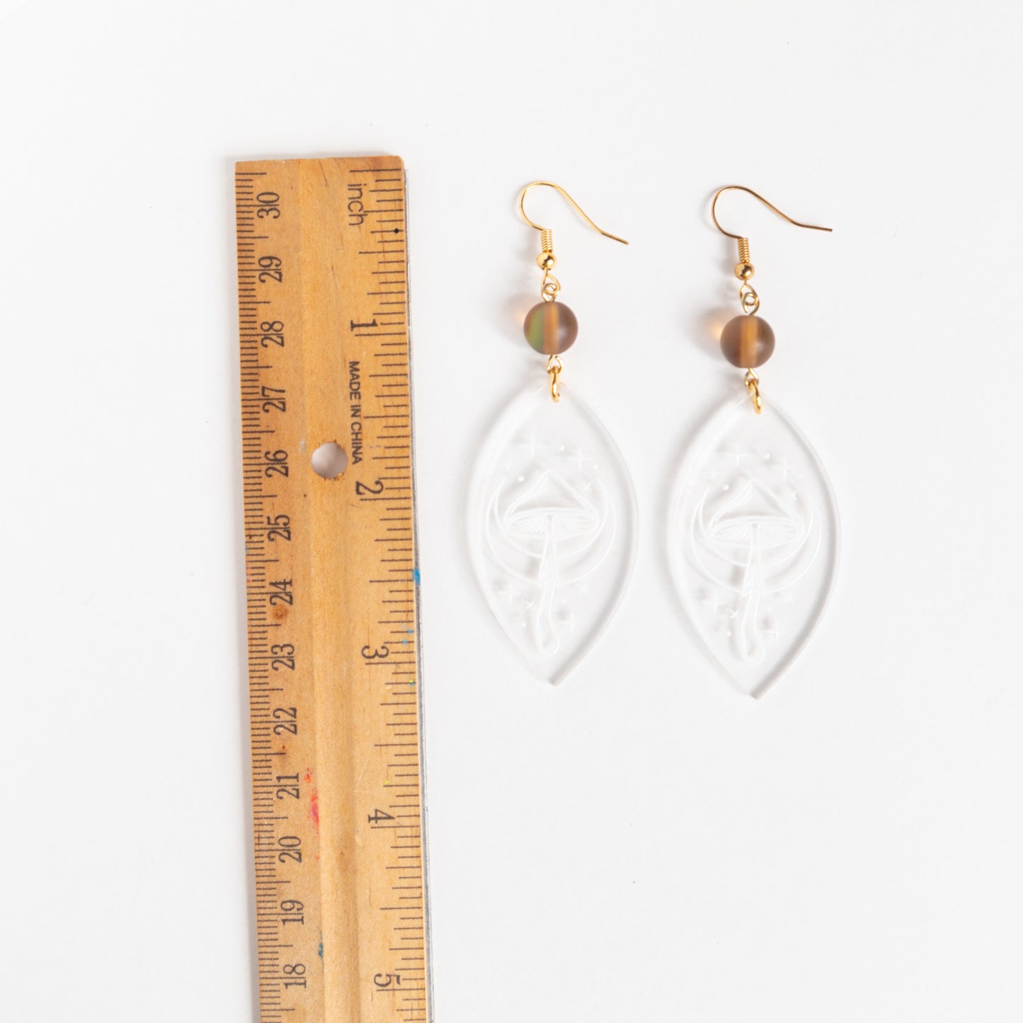 Chrystal Clear Etched Magic Mushroom Earrings