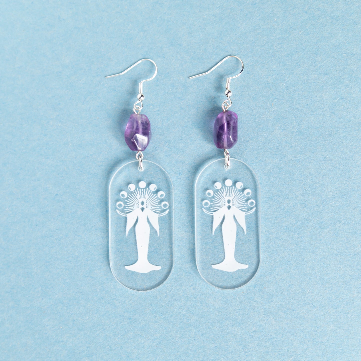 Chrystal Clear Moon Goddess Etched Earrings