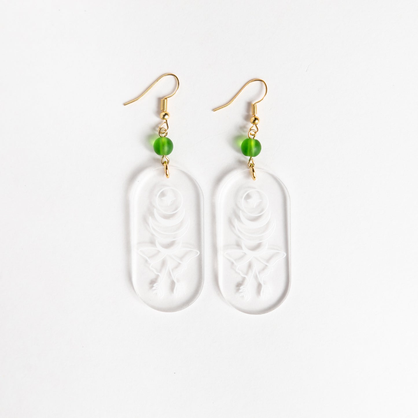 Chrystal Clear Luna Moth Etched Earrings