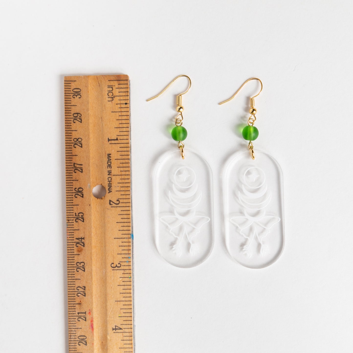 Chrystal Clear Luna Moth Etched Earrings