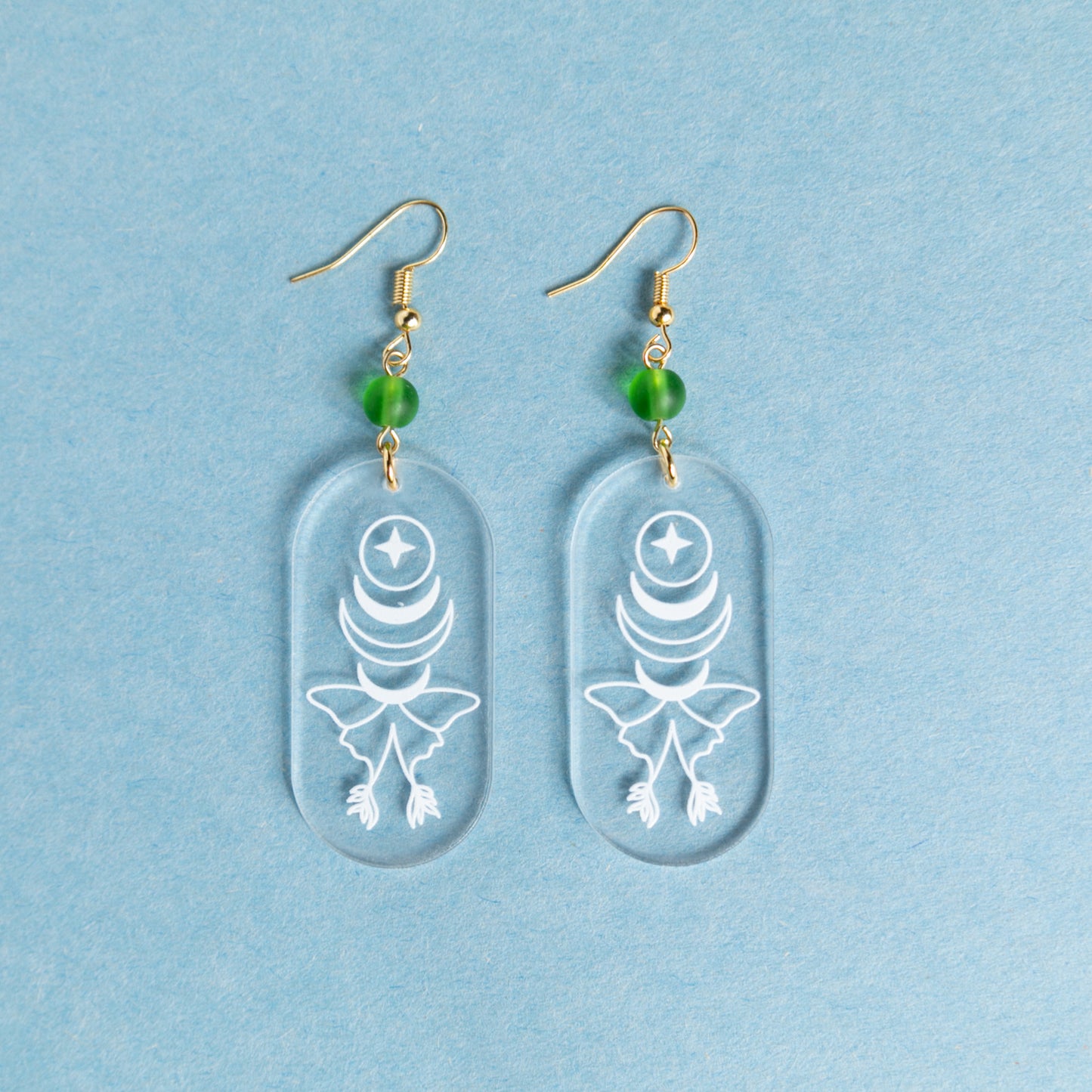 Chrystal Clear Luna Moth Etched Earrings