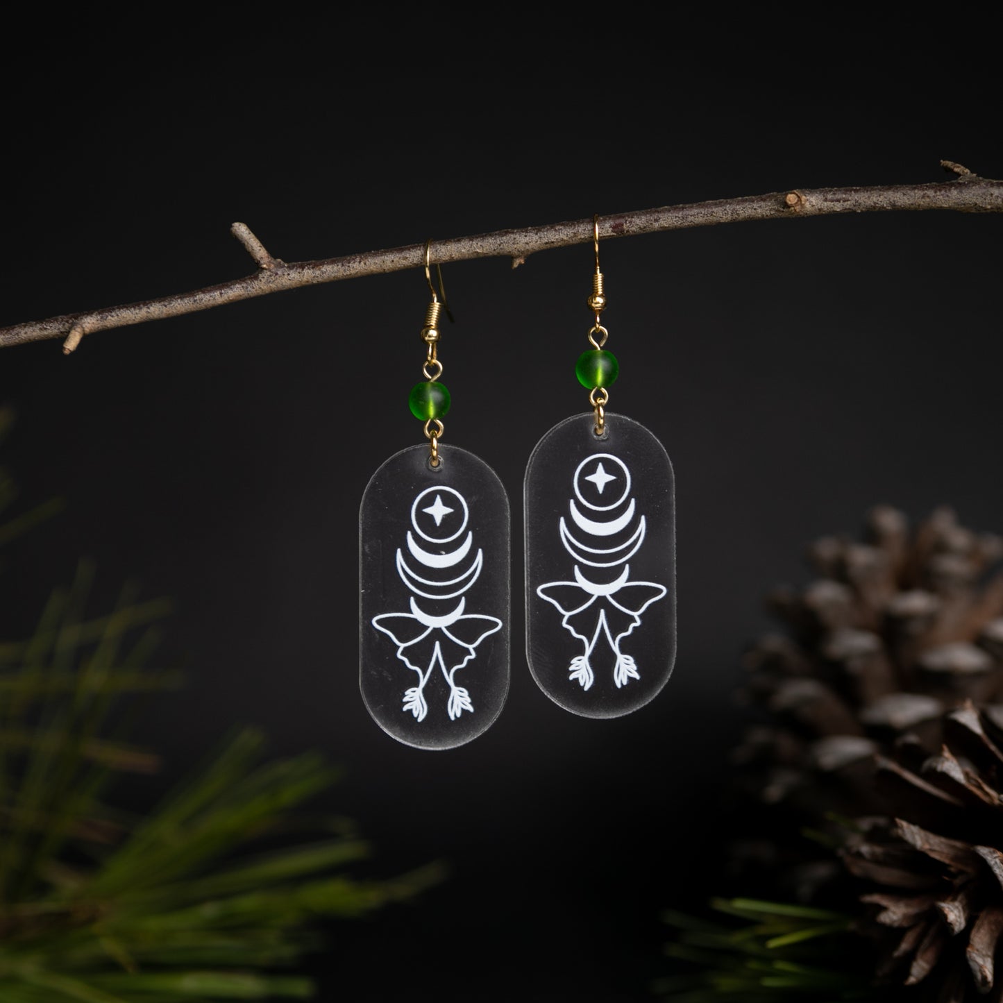Chrystal Clear Luna Moth Etched Earrings