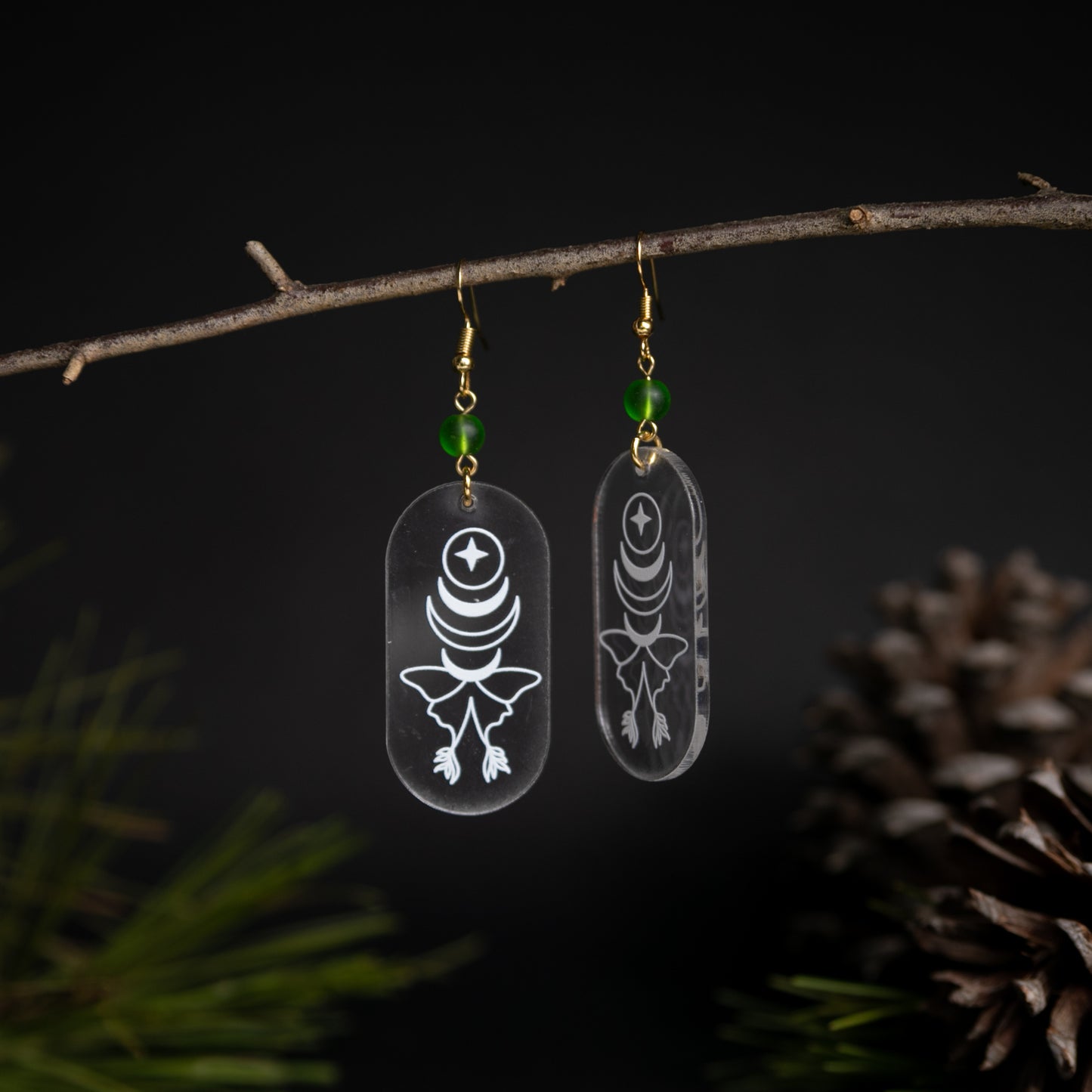 Chrystal Clear Luna Moth Etched Earrings