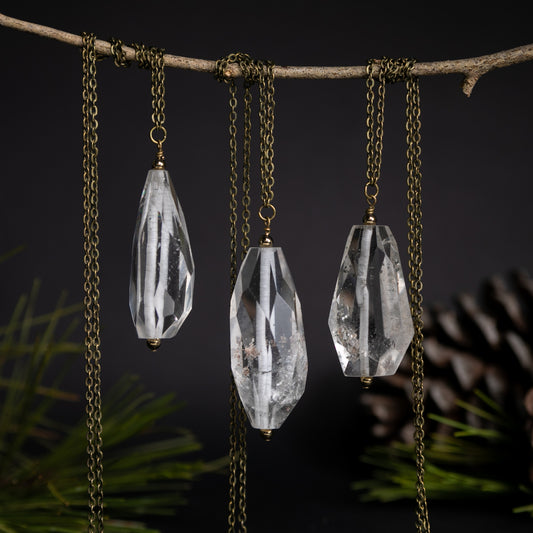 Clear Quartz Specimen Pendant Long Necklace