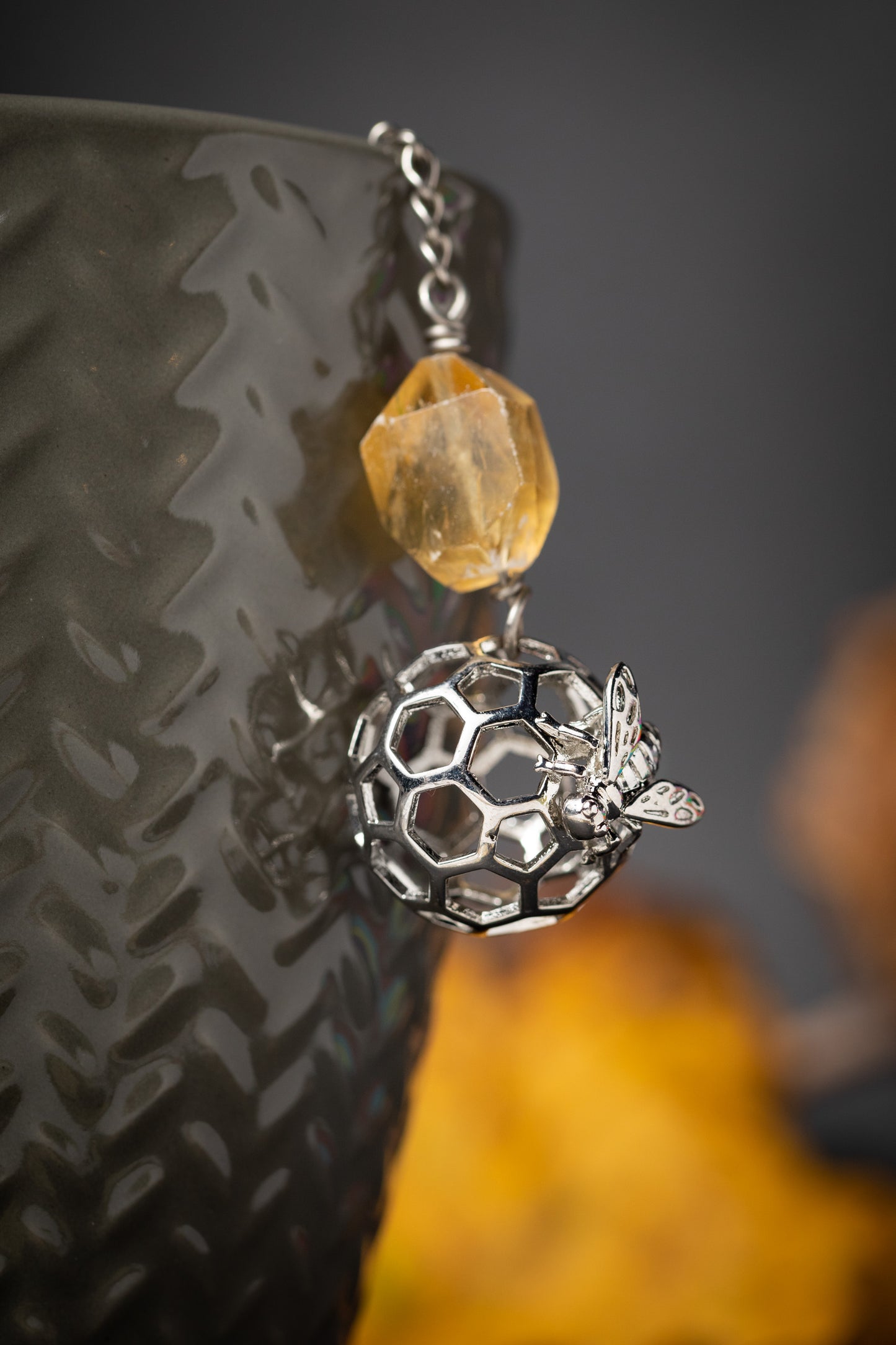 Honey Bee Charmed Tea Infuser with Honey Calcite Stone