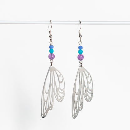 Silver Butterfly Wing Earrings with Spring Colors Gemstones