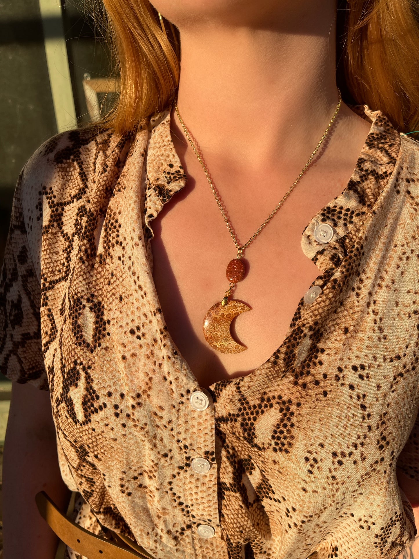 Fossil Coral Crescent Moon Necklace