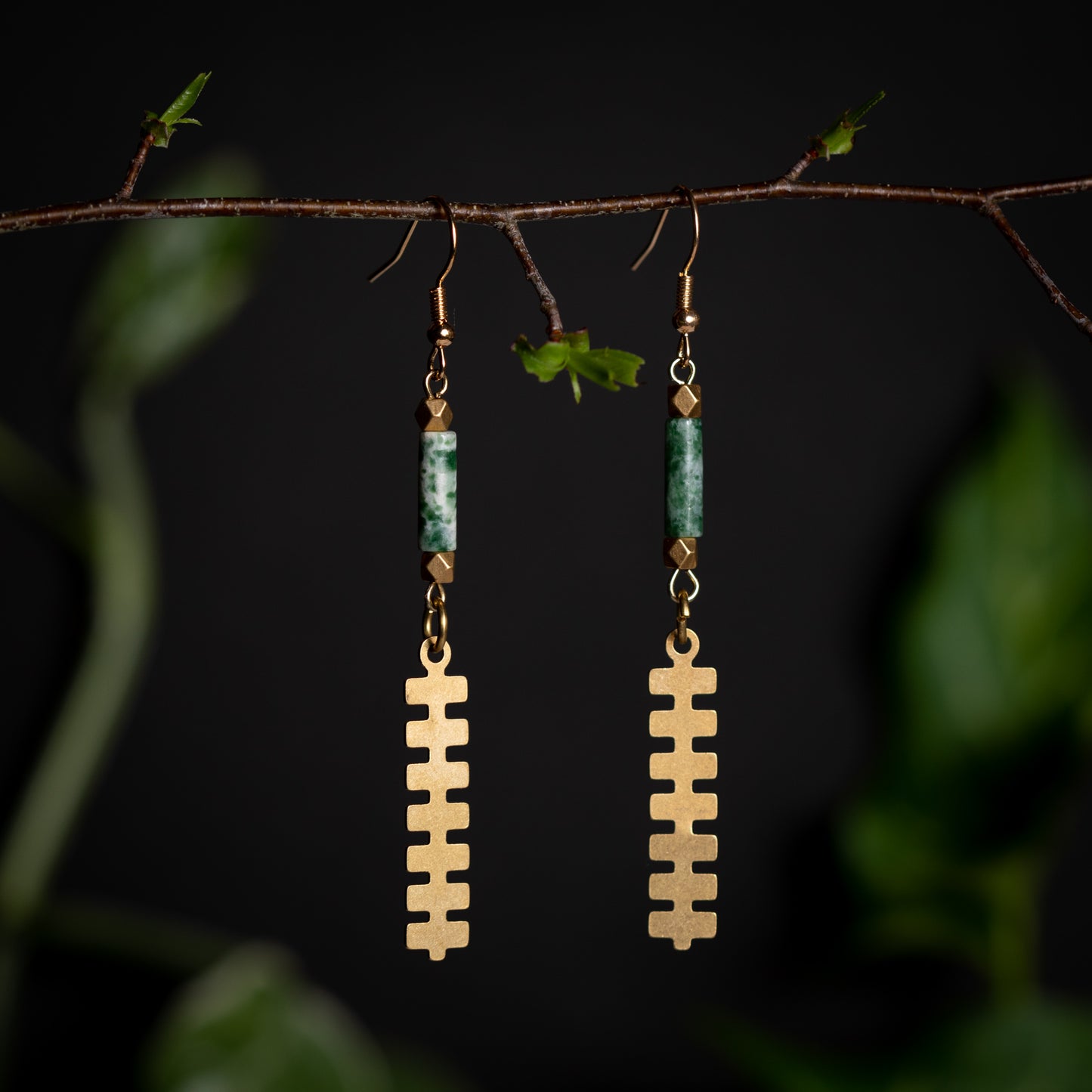 Aztec Inspired Thin Brass Totem Earrings